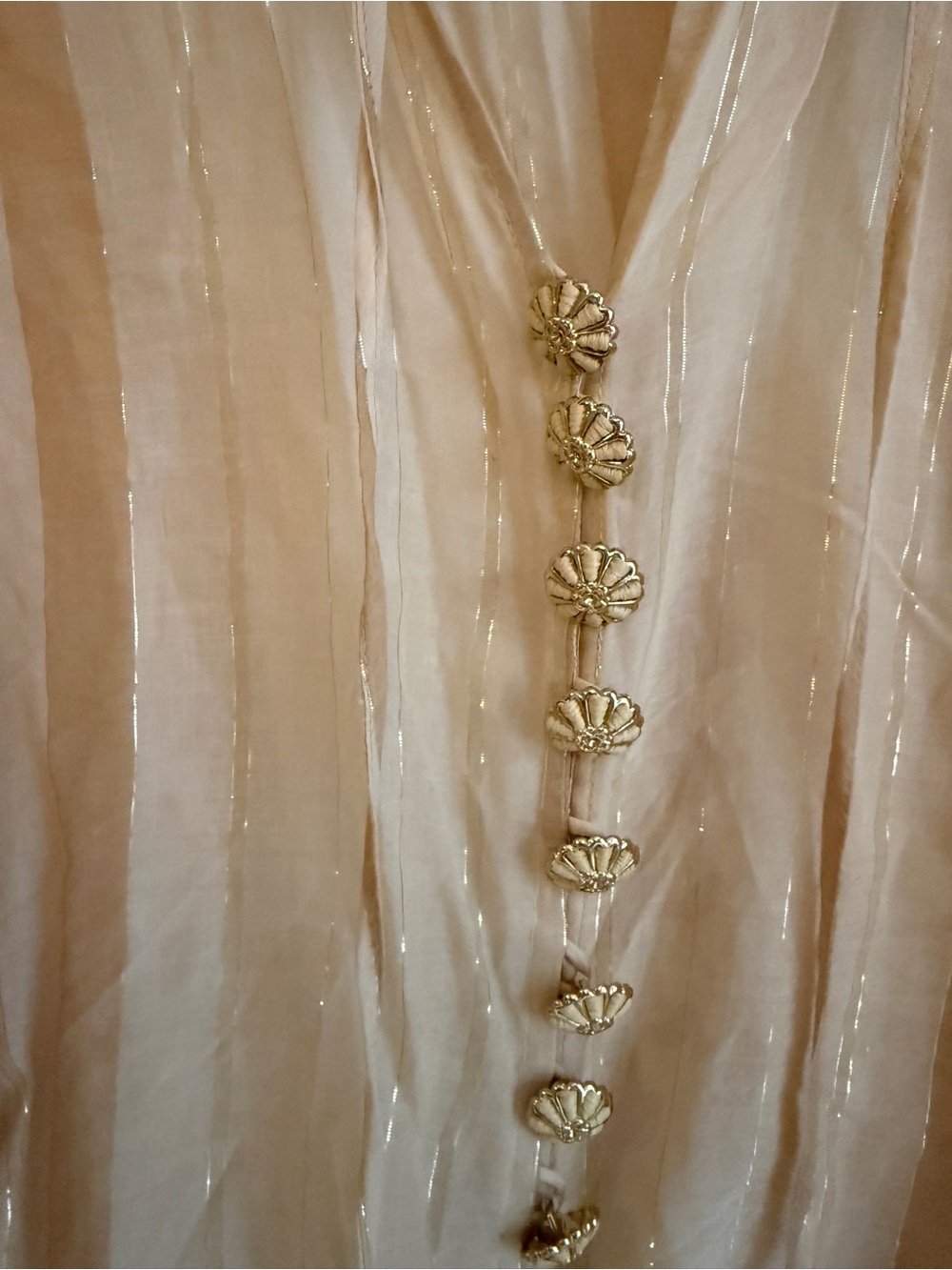 Zimmermann Sheer Striped Ruffle-Neck Blouse in Beige and Cream - Picture 2 of 6